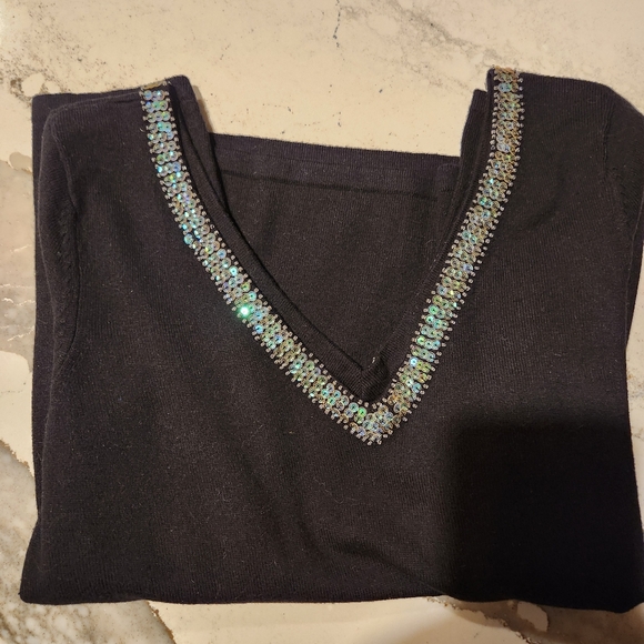 Gap Sequins Double V Sweater; Size - S; Color - Black - Picture 1 of 7